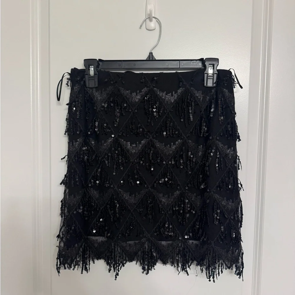 Black Sequin Fringe Top & Skirt Set - Picture 2 of 5
